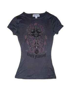 Urban Weekend Dark Fantasy Rhinestone Cross Baby Tee